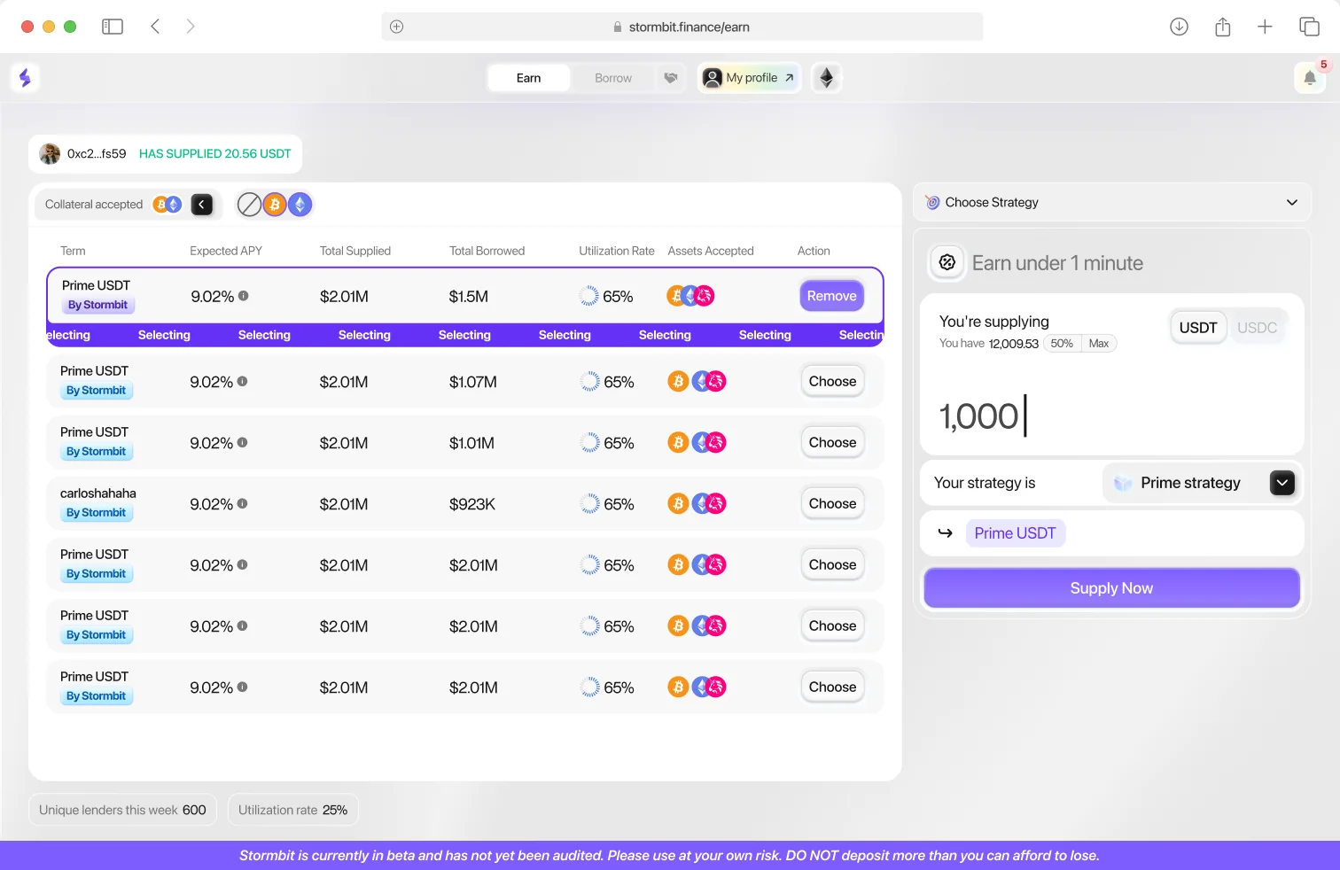 Stormbit — Earn list